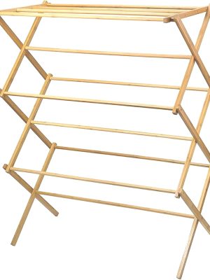 Wooden Clothes Drying Rack for Laundry - Collapsible Folding Bamboo Laundry Drying Rack for Drying Clothes - Heavy Duty Pre Assembled