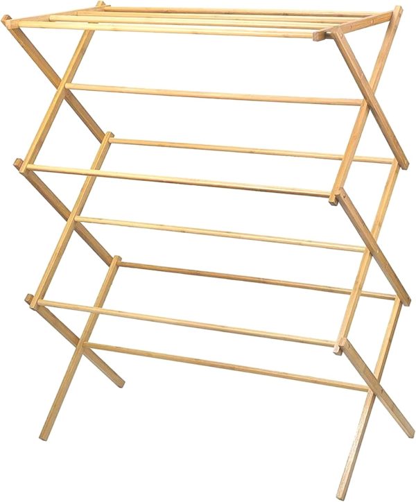 Wooden Clothes Drying Rack for Laundry - Collapsible Folding Bamboo Laundry Drying Rack for Drying Clothes - Heavy Duty Pre Assembled
