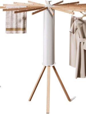 Tripod Clothes Drying Rack - Foldable Laundry Drying Rack - Household Floor Standing Clothes Drying Racks with 16 Wooden Drying arms for Balconies, Laundry, Bedrooms