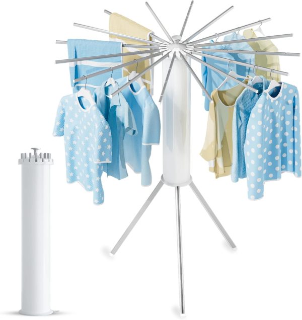 Tripod Clothes Drying Rack Foldable, Laundry Drying Rack Collapsible, Portable Clothing Drying Rack Folding Indoor, Octopus Space Saving Laundry Stand with 16 Extendable Aluminum Rods