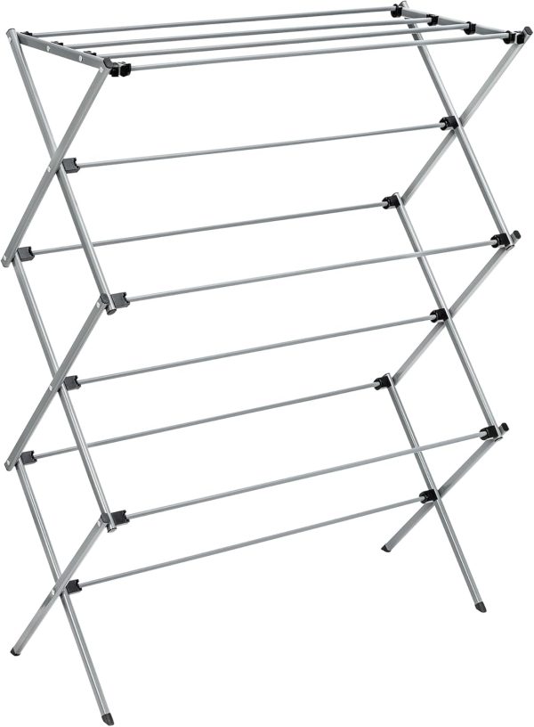 Collapsible Laundry Drying Rack, Sturdy Steel, Foldable & Portable Clothes Drying Rack, Space-Saving Design, Indoor & Outdoor Drying, Ideal for Laundry Room 50lb Capacity, Silver