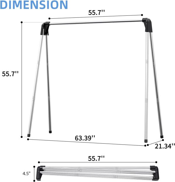 Clothes Drying Rack Foldable, Stainless Steel Laundry Drying Rack Collapsible, Clothes Hanger for Sweater Baby Clothes Towel for Indoor & Outdoor, Portable Clothes Airer for Travel, 55''