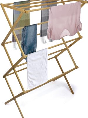 , Eco-Friendly Bamboo Drying Rack, Collapsible Laundry Clothes Hanger, 10 Hanging Bars, Minimalist Space Saving Design