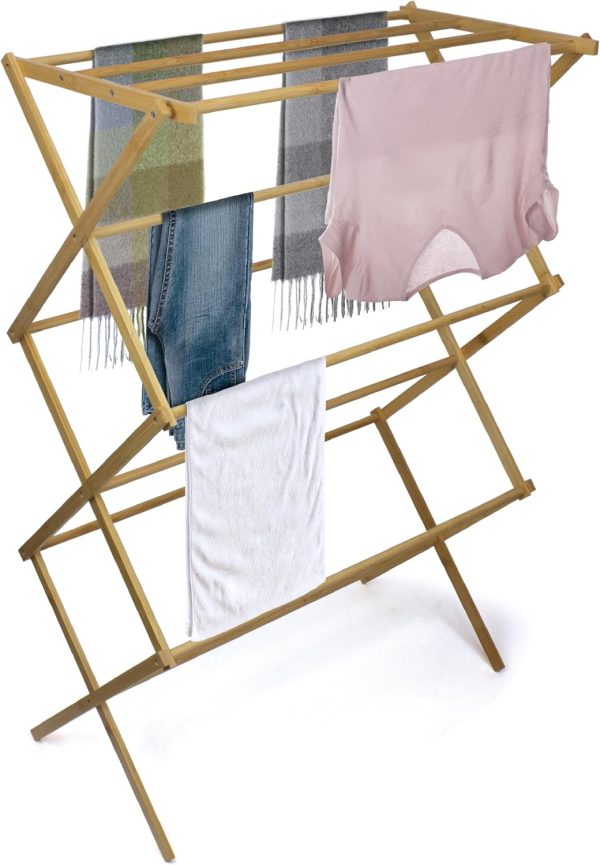 , Eco-Friendly Bamboo Drying Rack, Collapsible Laundry Clothes Hanger, 10 Hanging Bars, Minimalist Space Saving Design