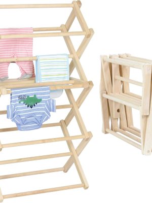 Clothes Drying Rack: Solid Maple Hard Wood Laundry Rack for Baby Clothes, Hand Towels, Delicates & More, Durable Small Folding Drying Rack, Made in USA, No Assembly Needed