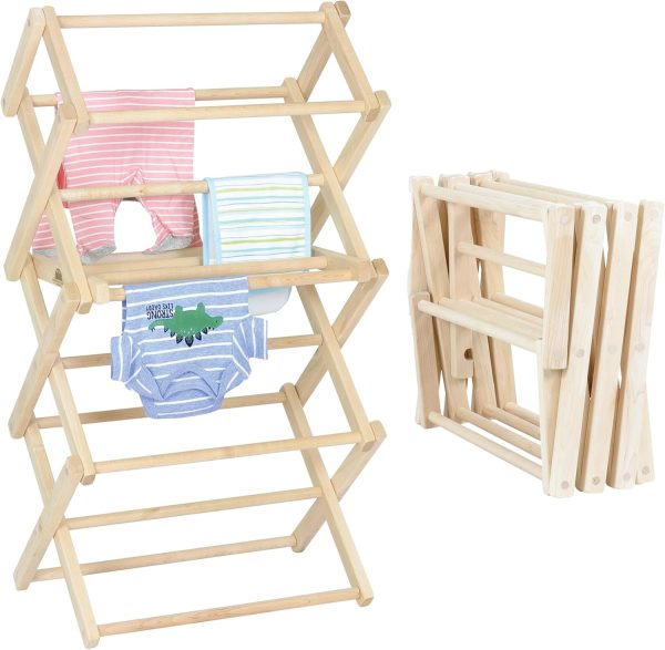 Clothes Drying Rack: Solid Maple Hard Wood Laundry Rack for Baby Clothes, Hand Towels, Delicates & More, Durable Small Folding Drying Rack, Made in USA, No Assembly Needed