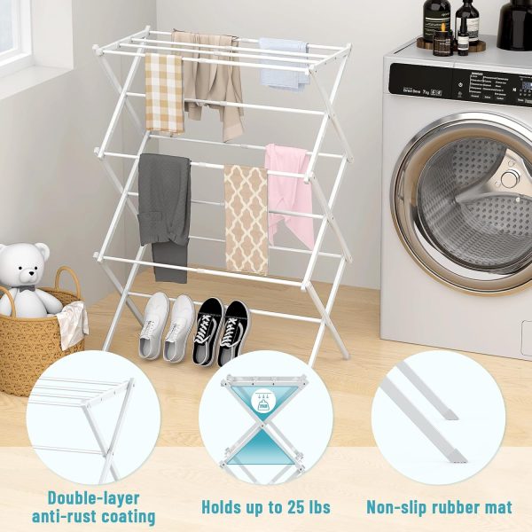Clothes Drying Rack Foldable, 3-Tier Laundry Drying Rack Clothing Use for Indoor & Outdoor Antirust Foldable Drying Racks White 14" D x 28.7" W x 41" H