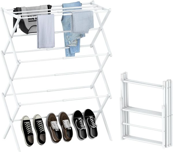 Clothes Drying Rack Foldable, 3-Tier Laundry Drying Rack Clothing Use for Indoor & Outdoor Antirust Foldable Drying Racks White 14" D x 28.7" W x 41" H