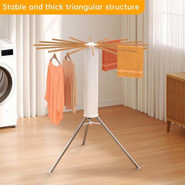 Tripod Clothes Drying Rack, Upgraded Octopus Clothes Drying Rack,Foldable Laundry Clothes Drying Rack,Space Saving Drying Rack for Indoor Outdoor,16 Expandable Rods,Aluminum Feet+Wood Rods