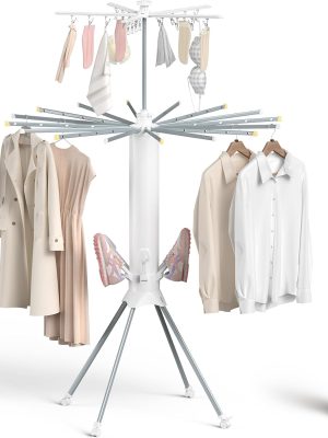 Clothes Drying Rack Foldable, 4-Legged Laundry Drying Rack Collapsible, Clothing Drying Rack with 4 Pulleys, 3-Tier Collapsible Drying Racks for Laundry and Shoes