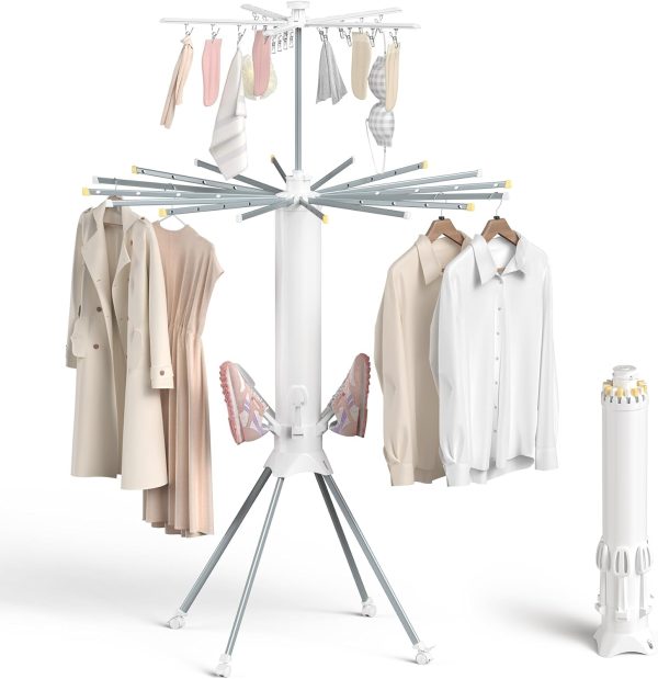 Clothes Drying Rack Foldable, 4-Legged Laundry Drying Rack Collapsible, Clothing Drying Rack with 4 Pulleys, 3-Tier Collapsible Drying Racks for Laundry and Shoes