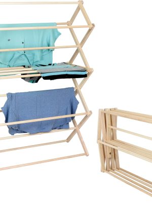 Clothes Drying Rack: Solid Maple Hard Wood Laundry Rack for Sweaters, Blouses, Lingerie & More, Durable Folding Drying Rack, Made in USA, No Assembly Needed, Large