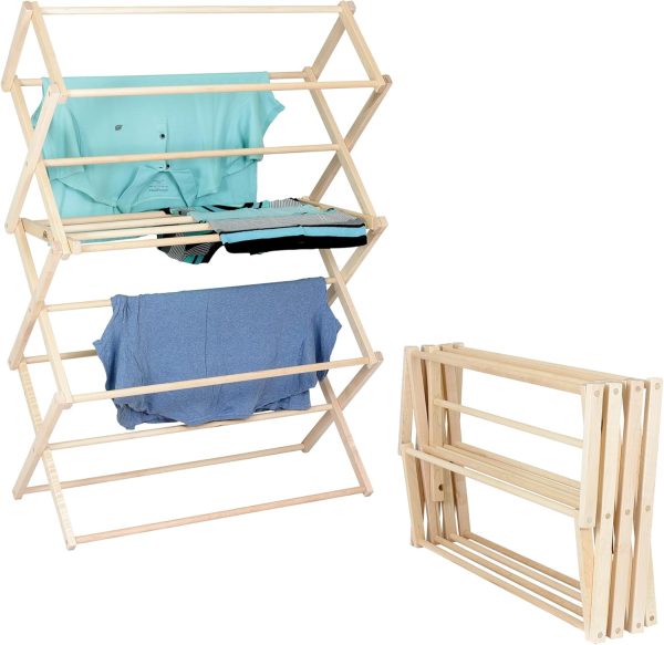 Clothes Drying Rack: Solid Maple Hard Wood Laundry Rack for Sweaters, Blouses, Lingerie & More, Durable Folding Drying Rack, Made in USA, No Assembly Needed, Large