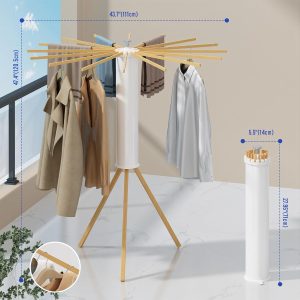 Clothes Drying Rack, Foldable and Portable Drying Rack Clothing, Laundry Drying Rack Collapsible Indoor Outdoor Balcony Bedroom Wood Hanging rods 16 Poles