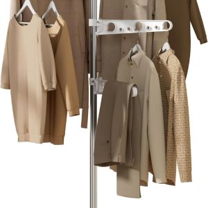 Clothes Drying Rack Foldable, 70.9 inch Tripod Drying Rack for 35 Pieces of Clothes, with Height-Adjustable Rotatable Clothes Rails, Space Saving, Stainless Steel, White and Silver