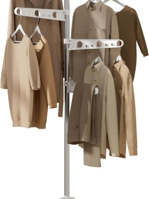 Clothes Drying Rack Foldable, 70.9 inch Tripod Drying Rack for 35 Pieces of Clothes, with Height-Adjustable Rotatable Clothes Rails, Space Saving, Stainless Steel, White and Silver