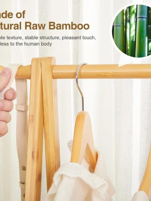 Bamboo Clothes Rack with Storage Box, Garment Holder Clothing Stand for Hanging Coat, Foldable Wardrobe Organizer for Entryway and Bed Room (Natural)