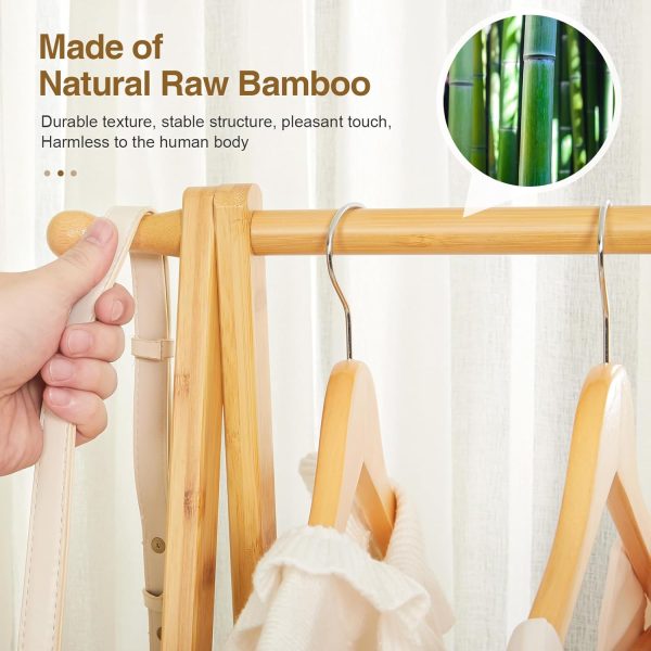 Bamboo Clothes Rack with Storage Box, Garment Holder Clothing Stand for Hanging Coat, Foldable Wardrobe Organizer for Entryway and Bed Room (Natural)