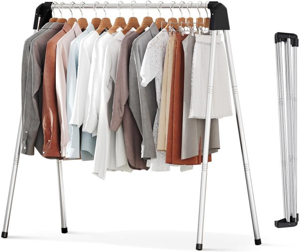 Clothes Drying Rack Foldable, Stainless Steel Laundry Drying Rack Collapsible, Clothes Hanger for Sweater Baby Clothes Towel for Indoor & Outdoor, Portable Clothes Airer for Travel, 55''