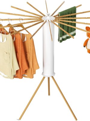 Octopus Clothes Drying Rack Foldable,Space Saving Tripod Laundry Drying Rack Clothing with 16 Poles, Perfect for Indoor,Outdoor,Balcony,RV and Traveling (Wooden)