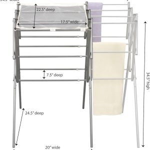 Household Essentials Clothes Drying Rack, Foldable, Expandable and Collapsible Laundry Drying Rack, Silver