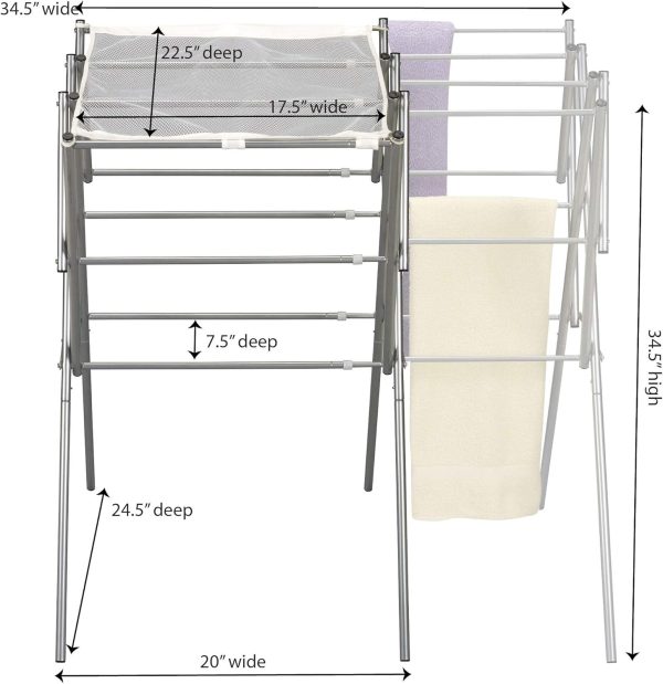 Household Essentials Clothes Drying Rack, Foldable, Expandable and Collapsible Laundry Drying Rack, Silver