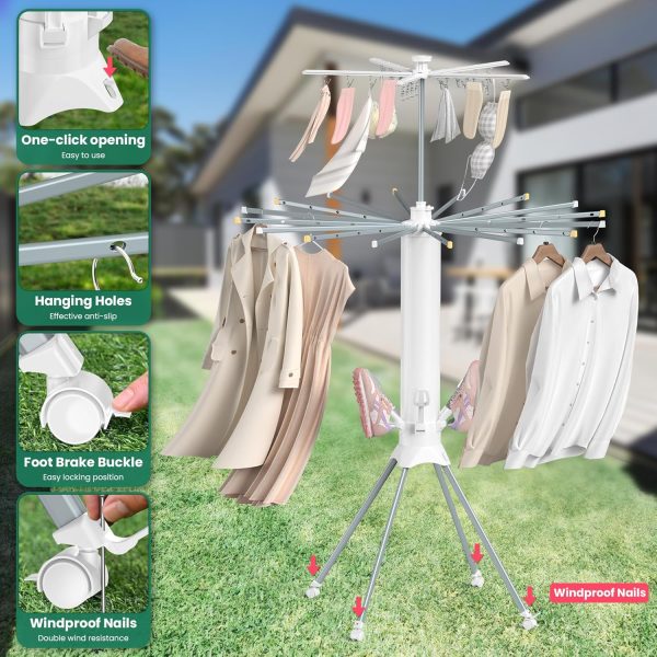 Clothes Drying Rack Foldable, 4-Legged Laundry Drying Rack Collapsible, Clothing Drying Rack with 4 Pulleys, 3-Tier Collapsible Drying Racks for Laundry and Shoes